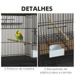 Gaiola para Pássaros 77x46x45 cm Gaiola de Metal para Pássaros com Bandeja Amovível 2 Poleiros e 2 Comedouros Preto