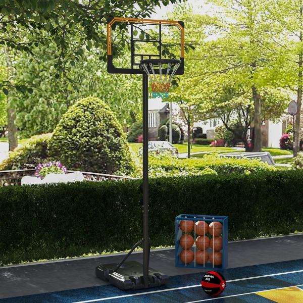 Tabela de Basquetebol de Exterior com Altura Ajustável 235 - 264 cm Suporte para Bola Rodas e Base Recarregável Preto