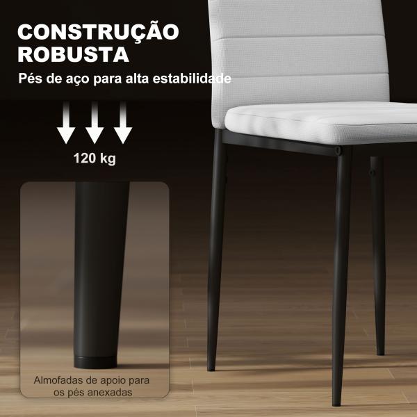 Conjunto de 6 Cadeiras de Sala de Jantar Estofadas em Linho com Pernas em Metal Cadeiras Modernas para Cozinha Quarto Suporta até 120 kg 41x50x97 cm Branco