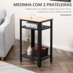 Mesa de Apoio Estilo Industrial com 2 Prateleiras de Grade de Metal e Pés Ajustáveis 45x35x75cm Carvalho e Branco