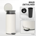Balde do Lixo para Cozinha com Pedal 30L Cubo de Lixo Metálico com Tampa de Fecho Suave e Balde Removível 36x30x60,5 cm Creme