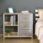 Cómoda de Estilo Industrial com Gavetas de Tecido Dobráveis e 2 Prateleiras 80x29x71 cm Madeira e Cinza Claro