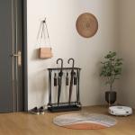 Suporte para Guarda - Chuva Moderno Retangular com 24 Ganchos 21 Espaços e Bandeja Recolhedora de Gotas 50x24x68 cm Preto