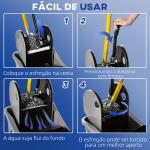 Balde de Esfregona Comercial com Espremedor de Pressão para Baixo Capacidade 36L com 4 Rodas 2 Cubetas 54x41x91,5 cm Cinza