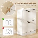 Sapateira Estreita 2 Portas de Alto Brilho com Prateleiras Ajustáveis Design Mármore para 8 Pares de Sapatos 60x24x80 cm Branco