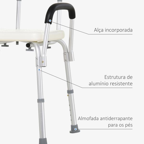 Cadeira para Duche Antiderrapante com Altura Ajustável 47x50x87 cm Branco