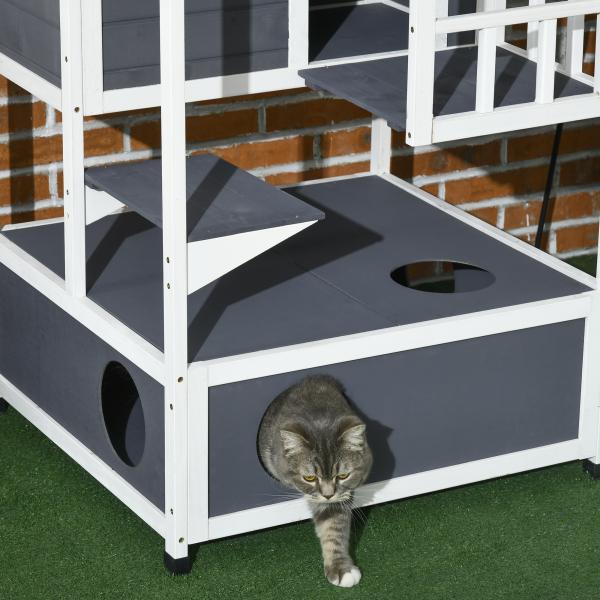 Casa para Gatos Caseta de madeira em abeto com espaço amplo com 4 pisos e espaço destacável para areia 75,5x75x137 cm