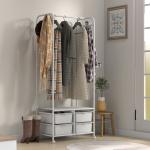 Charriot Moderno 8 Ganchos e 4 Cestos para Armazenamento Charriot com Rodas e Estrutura de Aço 63x37x153 cm Branco