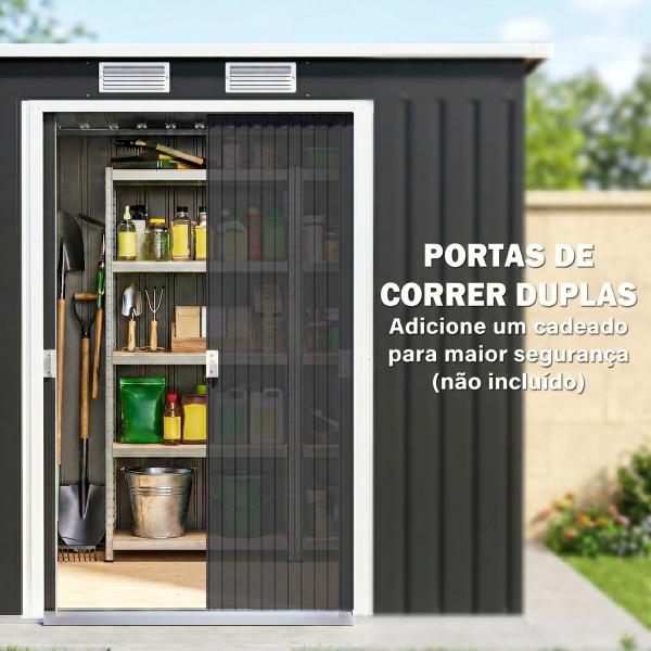 Abrigo de Jardim 213x130x173 Abrigo de Exterior de Aço Galvanizado com Porta Corredeira para Armazenamento Cinza Escuro