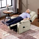 Poltrona Relax Reclinável Elétrica Elevatória com Massagem Vibratória Aquecimento e Porta USB 93x95,5x100 cm Creme