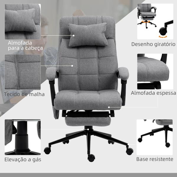 Cadeira de Escritório com 6 Pontos de Massagem 5 Modos Reclinável 155° com Função de Aquecimento 66x76x112 - 120 cm Cinza