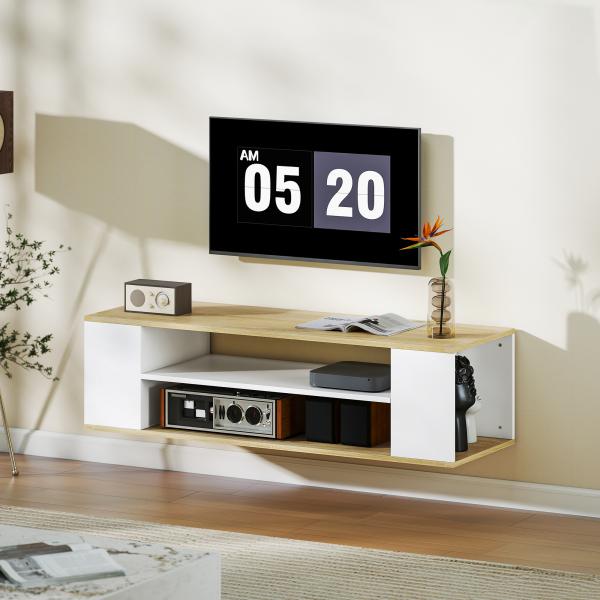 Móvel para TV com Rodas Armário para TV Flutuante com 2 Portas e 2 Prateleiras 120x40x38,5cm Branco e Madeira