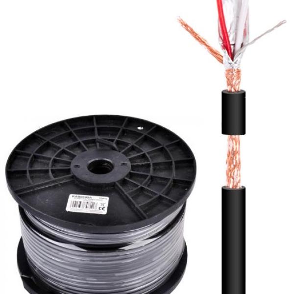 Bobine Cabo Microfone Stereo BLINDADO 2 Condutores + Malha (100 mts) - NIMO