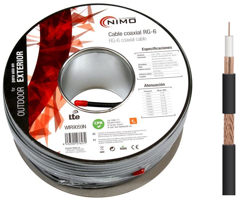 Bobine Cabo Coaxial RG6 Ø6.8mm EXTERIOR Preto (100 mts) - NIMO