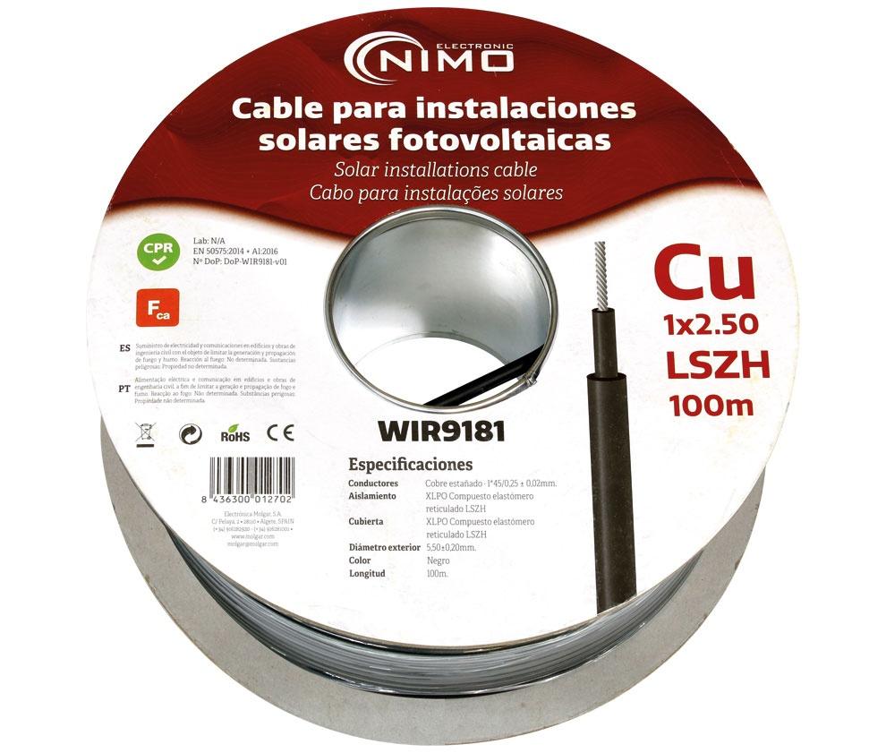 Bobine Cabo p/ Sistemas Fotovoltaicos em Cobre 1x 2,5mm² Preto (100 mts) - NIMO