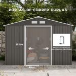 Abrigo de Jardim Exterior 4,83m² 277x195x192cm Abrigo e Jardim Metálico para Armazenamento de Ferramentas com Base Incluída e 4 Janelas Cinza