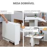 Mesa de Sala de Jantar Dobrável Mesa de Madeira com 2 Prateleiras de Armazenamento e Rodas para Cozinha 75x140x74 cm Branco