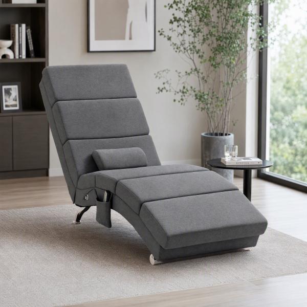 Cadeirão Relax Reclinável com 8 Pontos de Massagem e Aquecimento Lombar, 5 Modos, Comando e Bolso Lateral, Cinzento Escuro