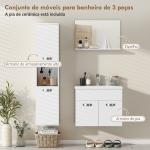 Conjunto de Móveis de Casa de Banho Suspenso de 4 Peças com Espelho, Armário com Lavatório em Cerâmica e Coluna, Branco
