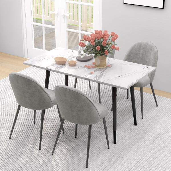 Conjunto de 4 Cadeiras de Sala de Jantar Modernas Cadeiras Estofadas em Veludo com Encosto Alto e Pés de Aço 50x52x83 cm Cinza