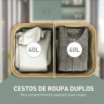Cesto para Roupa Suja Dobrável com Tampa 80 L em Tecido Não Tecido, 2 Compartimentos, Asas, 54x34x58,5 cm, Bege
