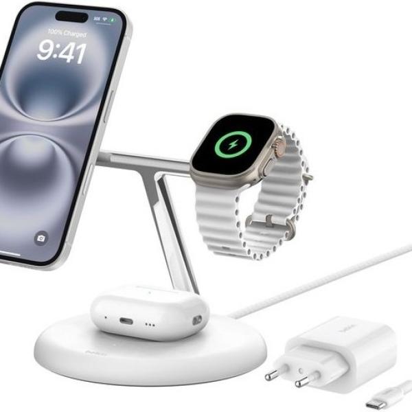 Base de Carregamento MagSafe 3 - EM - 1 Qi2 15W c/ Cabo USB - C (Branco) - BELKIN