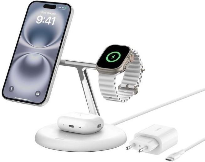 Base de Carregamento MagSafe 3 - EM - 1 Qi2 15W c/ Cabo USB - C (Branco) - BELKIN