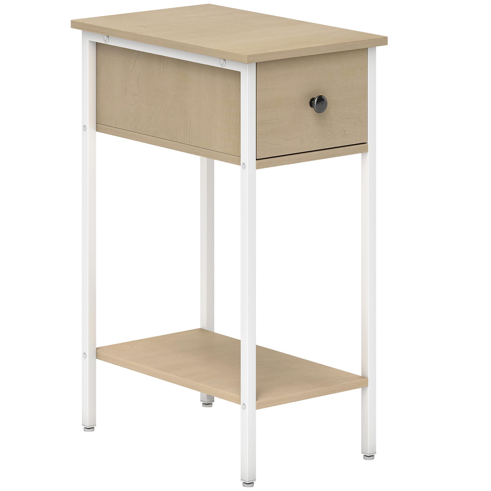 Mesa Auxiliar Estreita Mesa Auxiliar Industrial com Gaveta Prateleira Aberta e Estrutura Metálica 25x39,8x58,2 cm Madeira