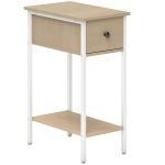 Mesa Auxiliar Estreita Mesa Auxiliar Industrial com Gaveta Prateleira Aberta e Estrutura Metálica 25x39,8x58,2 cm Madeira