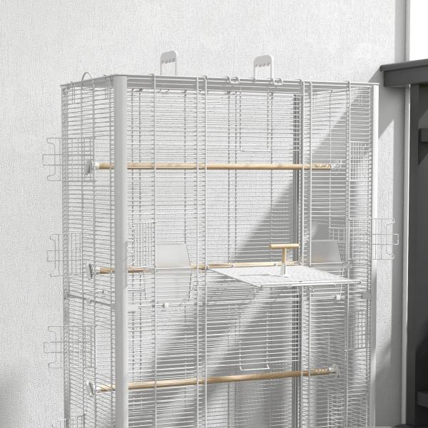 Gaiola para Pássaros 61x36,5x98 cm com Portas Poleiros Bandeja Removível e Alças para Canários Periquitos Branco