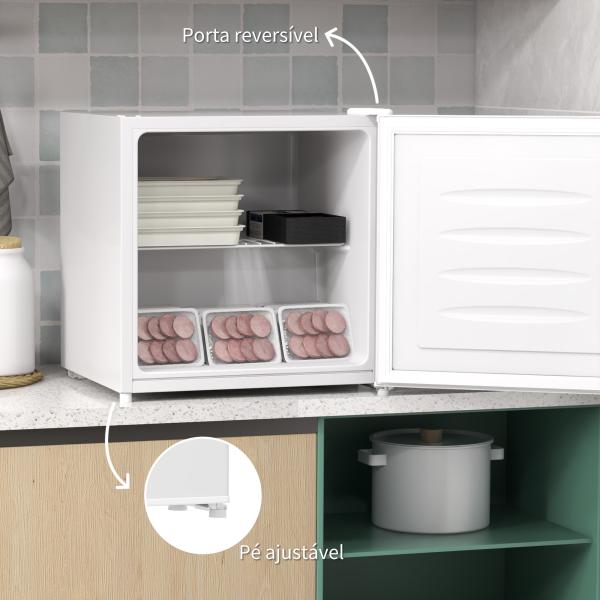 Mini Congelador Vertical 35 L Silencioso com Porta Reversível Temperatura Ajustável e Prateleira Amovível 47x44,2x48,8 cm Branco
