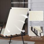 Conjunto de Mesa e Cadeiras de Jardim de 6 Peças com 4 Cadeiras Dobráveis Mesa de Vidro e Chapéu de Sol Creme