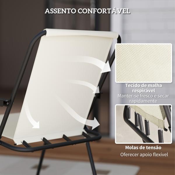 Conjunto de Mesa e Cadeiras de Jardim de 6 Peças com 4 Cadeiras Dobráveis Mesa de Vidro e Chapéu de Sol Creme