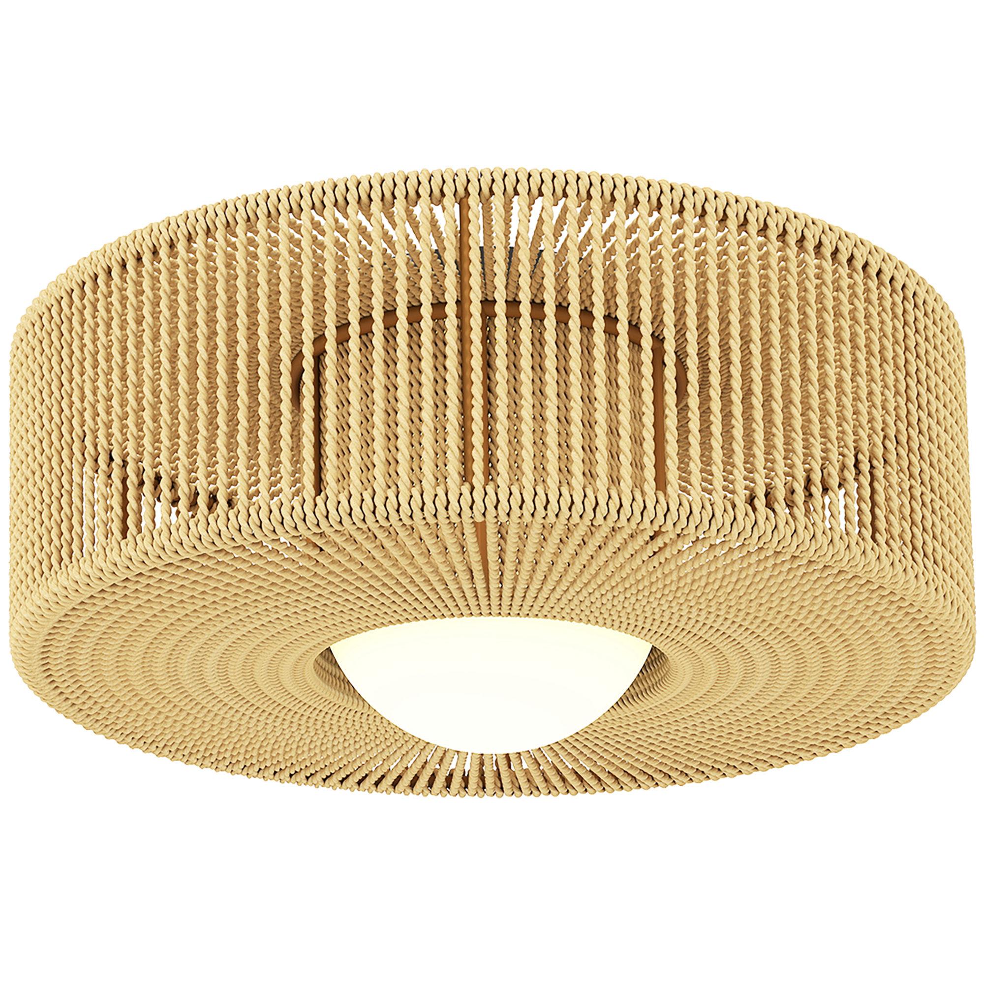 Candeeiro de Teto com Lâmpada LED G9 20W 3000 K Candeeiro de Teto Boémio com Ecrã de Corda de Linho Ø30x16 cm Castanho Claro