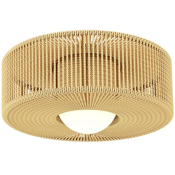Candeeiro de Teto com Lâmpada LED G9 20W 3000 K Candeeiro de Teto Boémio com Ecrã de Corda de Linho Ø30x16 cm Castanho Claro