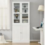 Vitrine para Sala de Estar Estante de Livros com 4 Portas e Prateleiras Superiores com Altura Ajustável Estilo Moderno Multiúso para Cozinha Escritório Dormitório 76x40x178,5 Branco