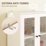 Armário de Cozinha Alto Móvel Auxiliar de Cozinha com 4 Portas de Vidro 2 Gavetas Prateleiras Ajustáveis 59x30x170 cm, Branco