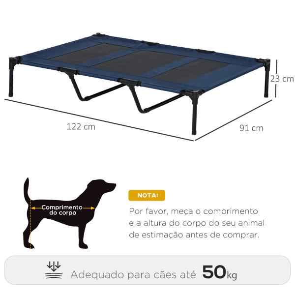 Cama para Animais de Estimação Cama Elevada para Cães Gatos com Tecido Transpirável para Dormir Relaxar Exterior Jardim Terraço 122x91x23cm Azul