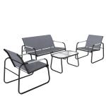 Conjunto de Jardim Exterior com 1 Sofá de 2 Lugares 2 Poltronas e Mesa com Tampo de Vidro Temperado Textilene Respirável Cinzento