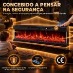 Lareira Elétrica Encastrável ou de Chão 750/1500W, 3 Lados, 12 Cores de Chama 3D, Termóstato, Comando à Distância, Preto