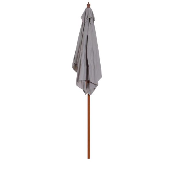 Chapéu de Sol de Jardim 200x150x230cm Chapéu de Sol Retangular Inclinável com Polia Duplo Teto e Mastro Desmontável de Madeira para Terraço Pátio Cinza