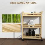 Carrinho para Casa de Banho de Bambu com 3 Níveis Carrinho de Arrumação para Casa de Banho Cozinha 55x20x75 cm Madeira