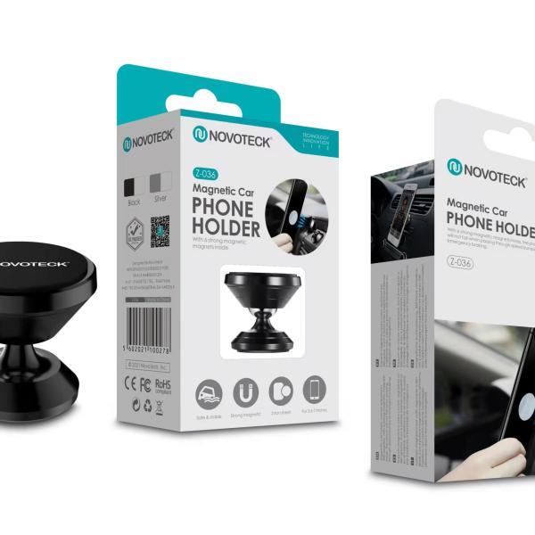 Suporte Magnético para Carro Z - 036 – Rotação 360°, Ímanes Fortes, Design Universal, Cores Preto e Prateado