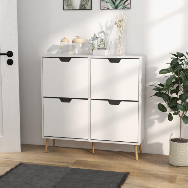 Sapateira para 16 Pares de Sapatos com 4 Gavetas e Prateleiras Ajustáveis 95x26x95 cm Branco