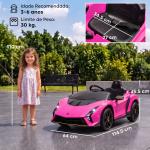 Carro Elétrico para Crianças Lamborghini 12V Controlo Remoto Faróis Buzina Arranque Lento e Música MP3 114,5x64x45,5 cm Rosa