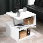 Mesa de Apoio com Forma de S Compartimentos Abertos 2 Níveis Desenho Elegante 50x50x50cm Branco