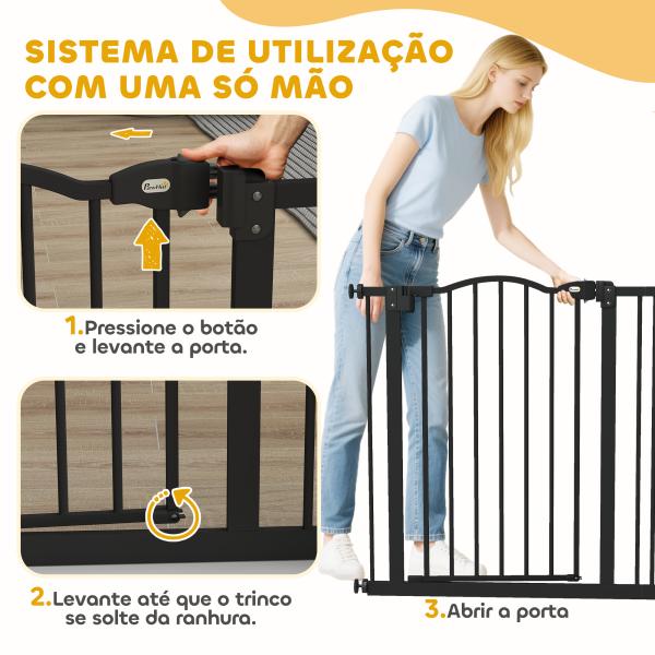 Barreira de Segurança para Cães com Largura Ajustável 74 - 80 cm e Extensões para Escadas e Portas Preto