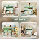Estante Infantil para Brinquedos com 6 Caixas em Tecido Não Tecido Organizador de Brinquedos de 3 Níveis 63x30x66 cm Verde