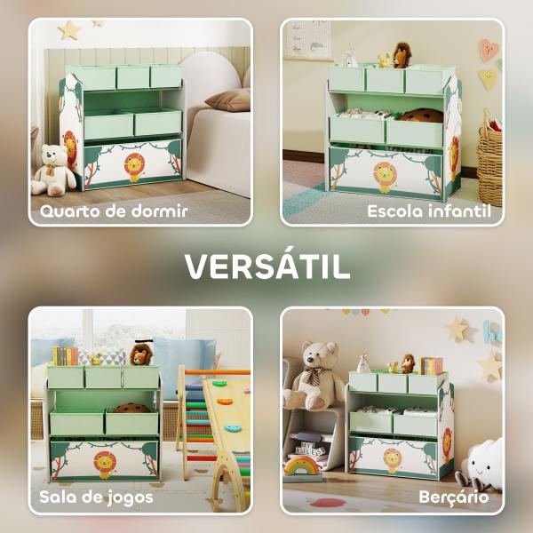 Estante Infantil para Brinquedos com 6 Caixas em Tecido Não Tecido Organizador de Brinquedos de 3 Níveis 63x30x66 cm Verde