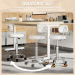 Banco Giratório com Rodas e Encosto Banco de Trabalho com Altura Ajustável Banco Estofado em Couro Sintético 32x40x70x70 - 86 cm Branco